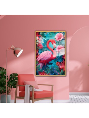 Gaagart Metal Çerçeveli Cam Tablo Çiçekli Pembe Flamingo