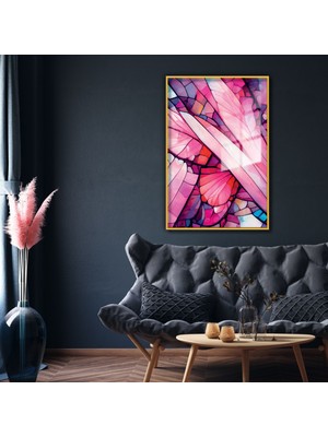 Gaagart Metal Çerçeveli Cam Tablo Pembe Sedefli Soyut Tasarım