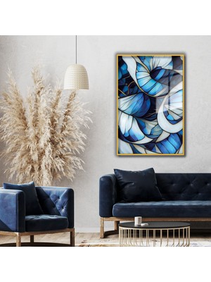 Gaagart Metal Çerçeveli Cam Tablo Mavi Sedefli Soyut Tasarım