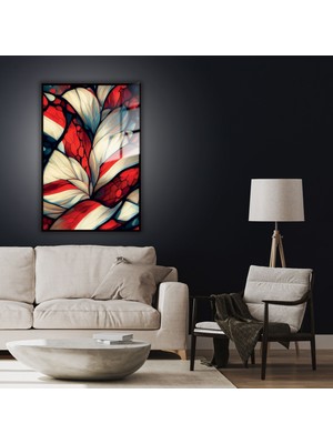 Gaagart Metal Çerçeveli Cam Tablo Kırmızı Sedefli Soyut Tasarım