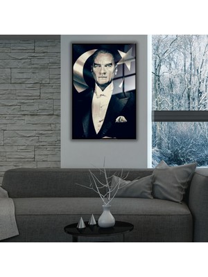 Gaagart Metal Çerçeveli Cam Tablo Ay Yıldızlı Atatürk Portresi