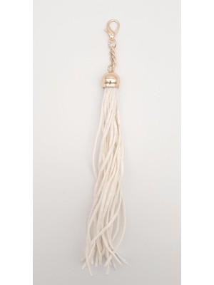 Angel Çanta Aksesuar Süet Nubuk Deri Kovanlı Uzun Püskül Beyaz Renk Light Gold Metalli