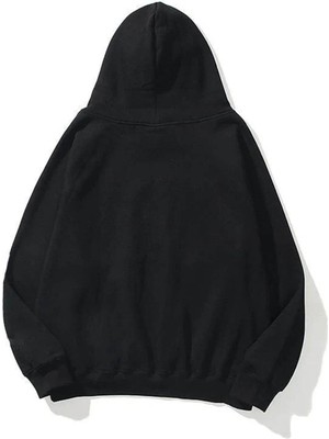 Trendseninle  Siyah Radiohead Dna Breeding Baskılı Kapüşonlu Kalın Kumaş Sweatshirt