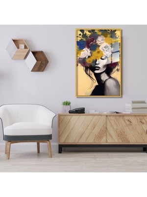 Gaagart Metal Çerçeveli Cam Tablo Güllü Kadın Portresi