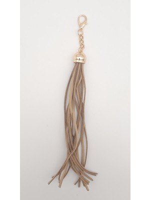 Angel Çanta Aksesuar Süet Nubuk Deri Kovanlı Uzun Püskül Vizon Renk Light Gold Metalli