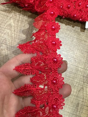 Gönülden Tasarım En 6 cm Nakış Işleme Kırmızı Şerit Dikiş Aksesuarı Bordür 1 Metre