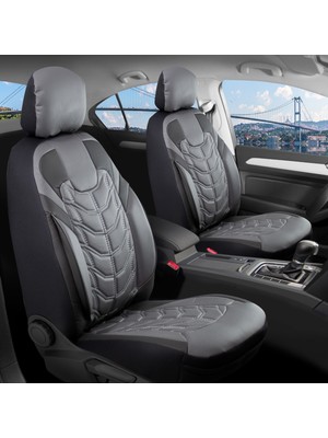 Asya Ford Puma Uyumlu Lüks Deri Oto Koltuk Kılıfı Ön/Arka 5li Set (C Plus) Füme-Siyah