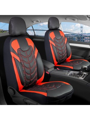 Asya Honda Legend Uyumlu Lüks Deri Oto Koltuk Kılıfı Ön/Arka 5li Set (C Plus) Siyah-Kırmızı