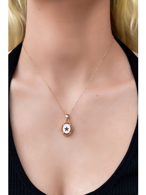 Sunshine 925 Ayar Rose Kaplamalı Beyaz Mineli Yıldız Gümüş Kolye