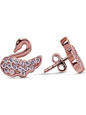 Sunshine 925 Ayar Rose Kaplamalı Beyaz Taşlı Kuğu Gümüş Küpe