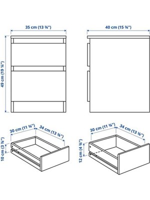 IKEA 2 Çekmeceli Şifonyer, Kullen Meridyendukkan Beyaz Renk 35X49 cm Komodin