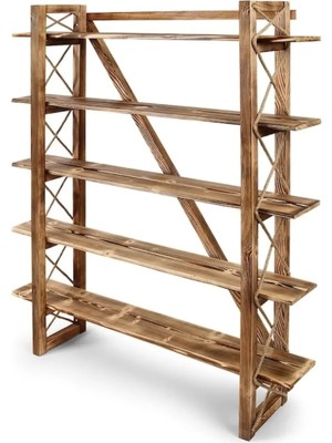 Ela Wood Working Tamamen  Ahşap Dekoratif 5 Bölmeli El Yapımı Raf & Kitaplık