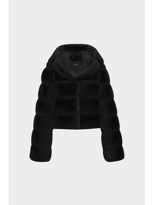 AÇELYAOKCU Premium Kapüşonlu Kadın Rex Suni Kürk Ceket