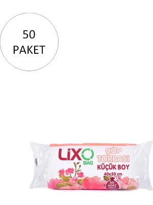Lixo Küçük Boy Çöp Torbası 40 x 50 cm 30 Lu Rulo x 50 Paket  1.500 Adet Şeffaf