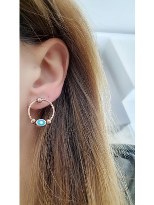 Ose Shop  Mineli Nazar Boncuklu 925AYAR Gümüş Üzerine Rose Altın Kaplama Trend Küpe