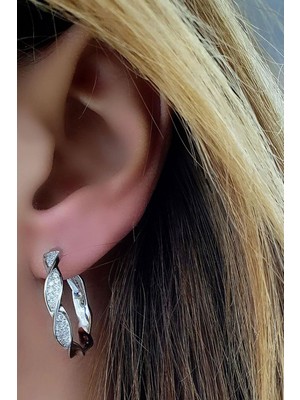 Ose Shop  Zirkon Taş Detaylı 925AYAR Gümüş Italyan Burgu Halka Küpe