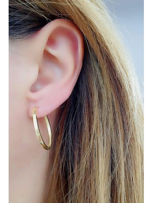 Ose Shop  925 Ayar Gümüş Üzerine Altın Kaplama Trend Halka Küpe