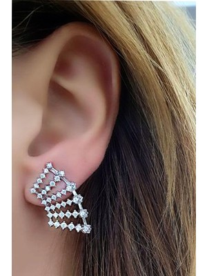 Ose Shop  Italyan Tasarımı 925AYAR Gümüş Pırlanta Parlaklığında Zirkon Taşlı Küpe