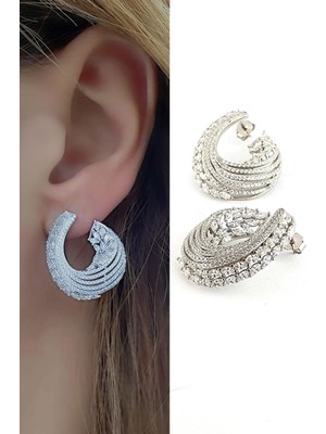 Ose Shop Pırlanta Parlaklığında Zirkon Taşlı 925ayar Gümüş İtalyan Tasarımı Lüks Sarmal Küpe