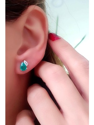 Ose Shop  Sky Diamond Green Creative Rubies 925 Ayar Gümüş Lüks Damla Küpe