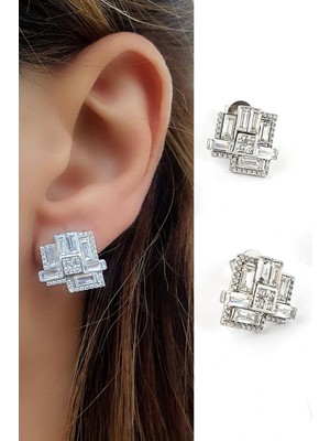 Ose Shop  Pırlanta Parlaklığında Zirkon Taşlı Tasarım 925 Ayar Gümüş Beget Küpe