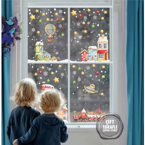 Aly Markt Yılbaşı Yeni Yıl Çocuk Bebek Odası Sticker, Balon, Tren, Uçak Ve Evler Çift  Taraflı