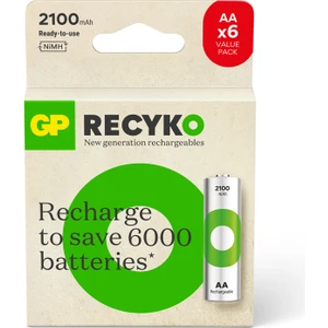 Gp Recyko 2100 Mah Aa Kalem Ni-Mh Şarjlı Pil, 1.2 Volt, 6'lı Kart