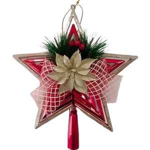 Yılbaşı Lüks Çam Ağacı Tepeliği Kokinalı Çiçekli Yıldız Tepelik 24 cm