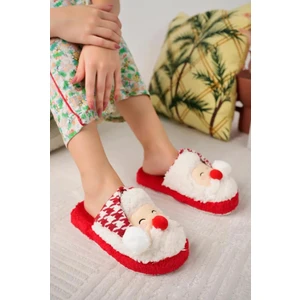 Noel Baba Figürlü Pofuduk Ev Terliği Yılbaşı Özel Tasarım Kaydırmaz Sessiz Taban Ev Terliği