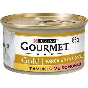 Gourmet Gold Parça Etli Soslu Somonlu Tavuklu Yetişkin Kedi Konservesi 24 Adet 85 Gr