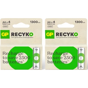 Gp Batteries Recyko 1300 Mah Aa Kalem Ni-Mh Şarjlı Pil, 1.2 Volt, 8 Adet
