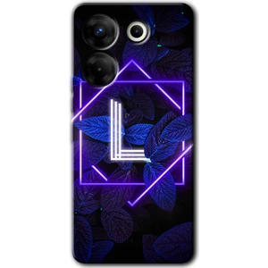 Tecno Camon 20 Pro 5g Kılıf Hd Desen Baskılı Kılıf + Kırılmaz Cam - Dark Neon Yaprak L Harfi