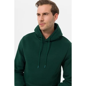 Kapüşonlu Yaka Regular Kalıp Düz Yeşil Sweatshirt
