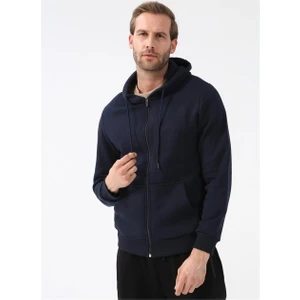 Kapüşonlu Fermuarlı Yaka Regular Kalıp Düz Lacivert Sweatshirt