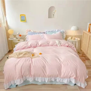 Pamuk Dokuma 160X220 Tek Kişilik Fırfırlı Nevresim ve 50X70 Fırfırlı Yastık Kılıfı ,