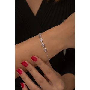 925 Ayar Rodyum Kaplamalı Pembe Zirconia Taşlı Damla Gümüş Bileklik
