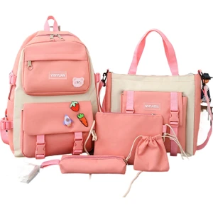Ortaokul Öğrencileri Için Kızlar Için Sırt Nın Büyük Kapasiteli Kore Versiyonundan Oluşan Beş Parçalı Sırt Seti Çanta (Yurt Dışından)