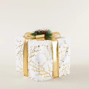 Gifty Ledli Yılbaşı Hediye Kutusu Dekor 25 cm Beyaz