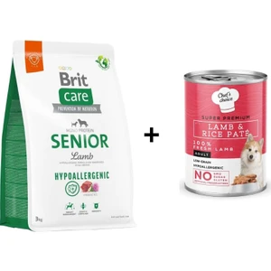 Brit Care Senior Kuzu Etli Yaşlı Köpek Maması 3 kg + Chefs Choice Kuzulu Pirinçli Ezme Yetişkin Köpek Konseve Maması 400 gr