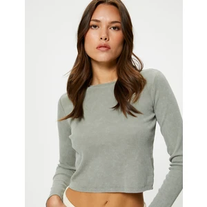 Uzun Kollu Tişört Bisiklet Yaka Fitilli Pamuklu