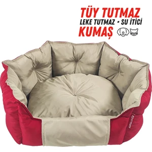Biscuit Kedi Yatağı ve Köpek Yatağı ,Tüy Tutmaz Kumaş, Su Itici Kumaş  Kırmızı Bej