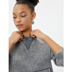 Soluk Efektli Sweatshirt Kanguru Cepli Rahat Kalıp Pamuklu Nervür Detaylı