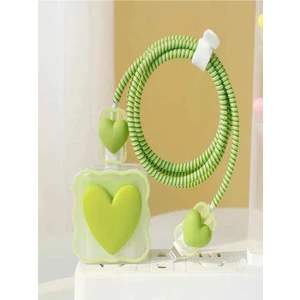 Iphone 20W Uyumlu Şarj Başlık Kablo Koruyucu ve Spiral Kablo Koruyucu 3 Lü Yeşil Lovely
