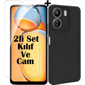 M.TK Moveteck Xiaomi Redmi 13C Kılıf Kamera Korumalı Soft Yumuşak Silikon + 9h Tempereli Nano Cam Set