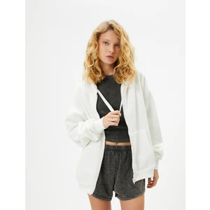 Basic Oversize Fermuarlı Sweatshirt Kapüşonlu Uzun Kanguru Cepli
