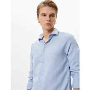 Slim Fit Gömlek Basic Düğmeli Klasik Yaka Uzun Kollu