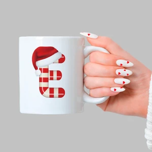 Mor Mürekkep Şeker E Harfi Baskılı Beyaz Yılbaşı Kupası