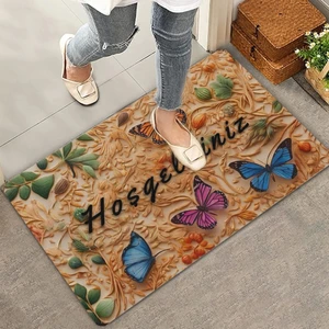 Valerine Life Ahşap Oyma Temalı Kelebekli Hoş Geldiniz Kapı Önü Paspası 45X70CM