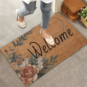 Valerine Life Vintage Kahverengi Zambak ve Kalp Welcome Kapı Önü Paspası 45X70CM
