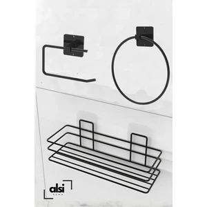 Alsi Home 3'lü Set Yapışkanlı Banyo Düzenleyici Duşakabin Şampuanlık Banyo Rafı Wc Kağıtlık ve Havluluk